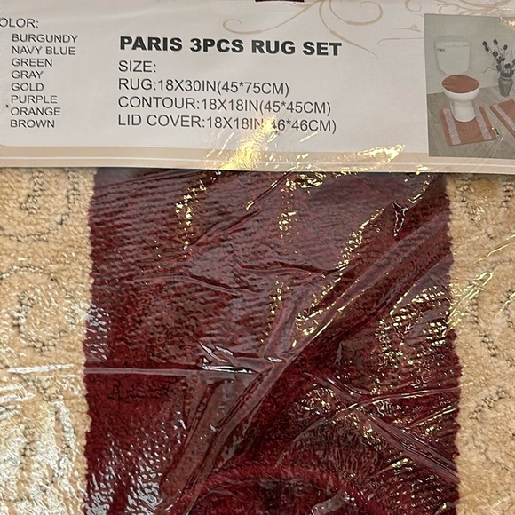Burgundy 3pc Bathmat Set Non-Slip Absorbent mat -contour Rugs, Toilet cover - Picture 5 of 13
